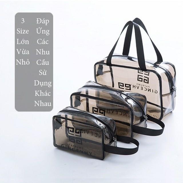 Set 3 túi trong suốt đựng đồ, mỹ phẩm du lịch thời trang.trongbo