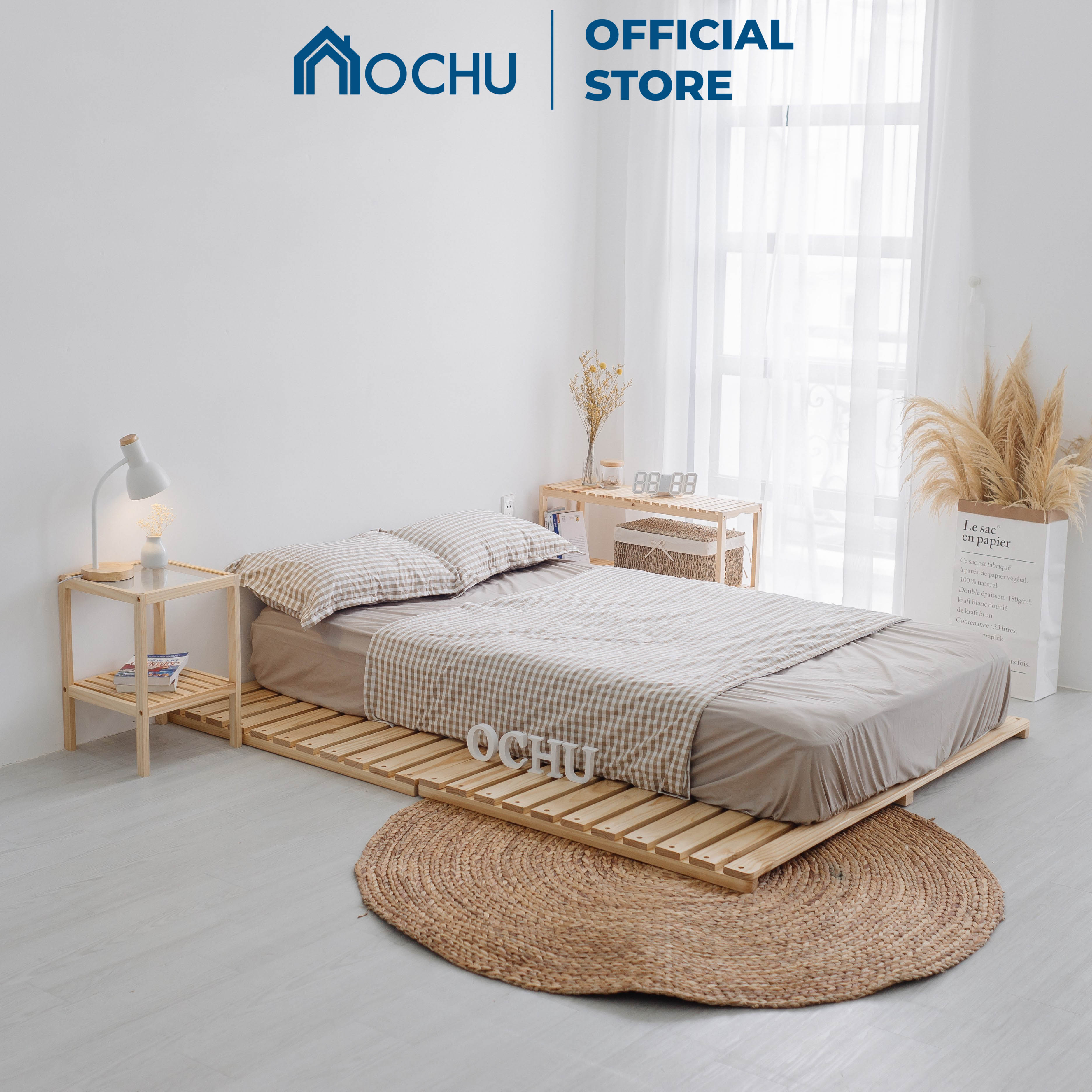 Giường Ngủ Pallet Gỗ Thông OCHU - Nancy Bed - Natural - 2m2*2m