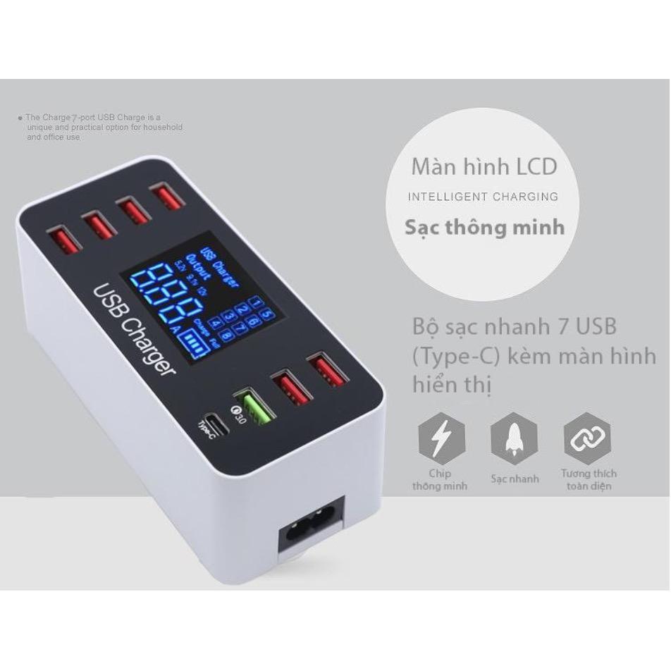 Bộ sạc nhanh đa năng cho nhiều thiết bị WLX-A9+ 7 USB (1 cổng Type-C) Màn hình LCD