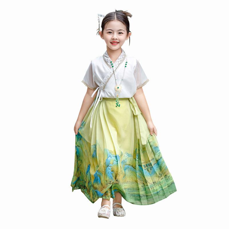 SHUANGYAN Cô gái ngựa mặt váy phù hợp với trẻ em Hán phục cổ trang nửa người váy cô gái nhỏ Trung Quốc phong cách mùa hè mỏng Đường trang phục Minh chế