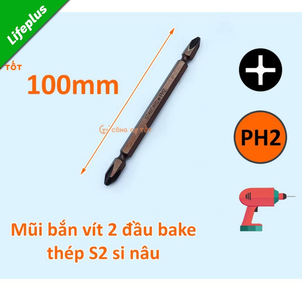 Mũi bắn vít 2 đầu bake thép S2 si nâu Standard Đài Loan dài 100mm