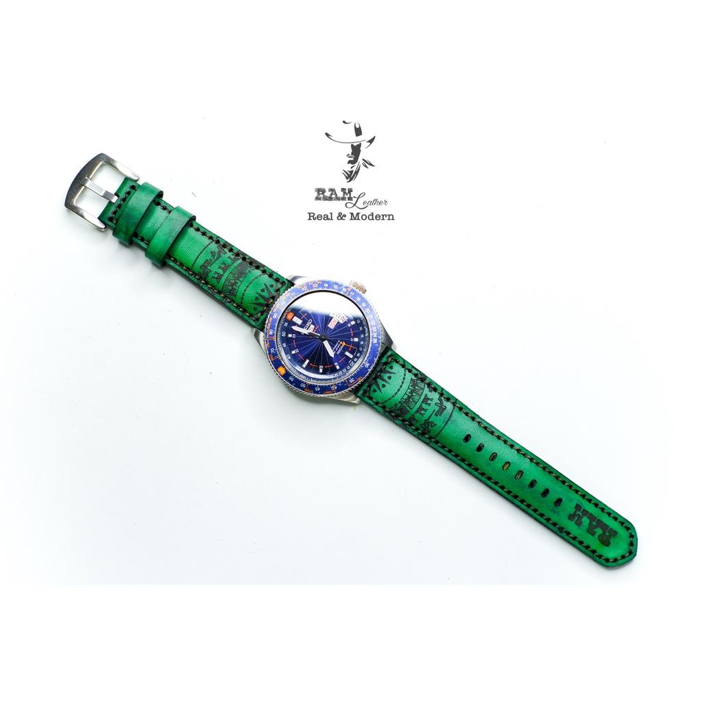 Dây đồng hồ da bò thảo mộc cao cấp xanh ngọc handmade bền chắc - chính hãng RAM Leather
