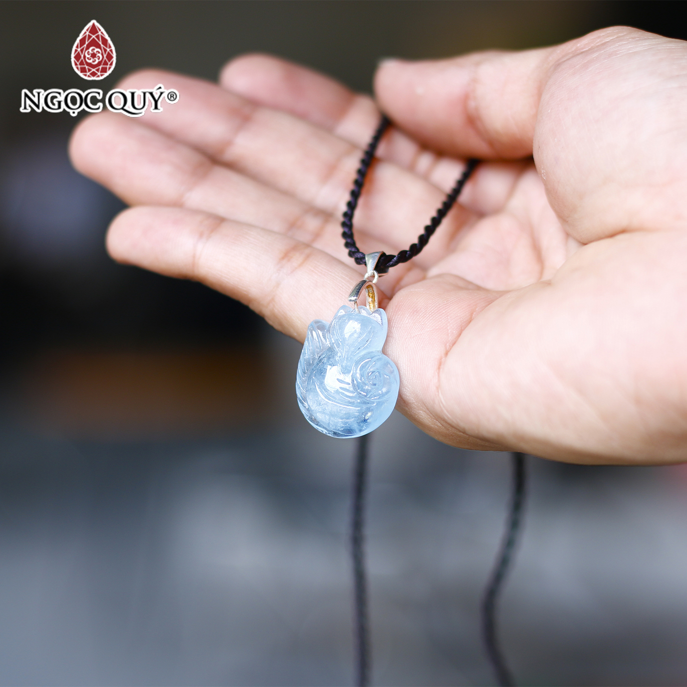 Mặt dây chuyền hồ ly 9 đuôi aquamarine mệnh thủy, mộc - Ngọc Quý Gemstones