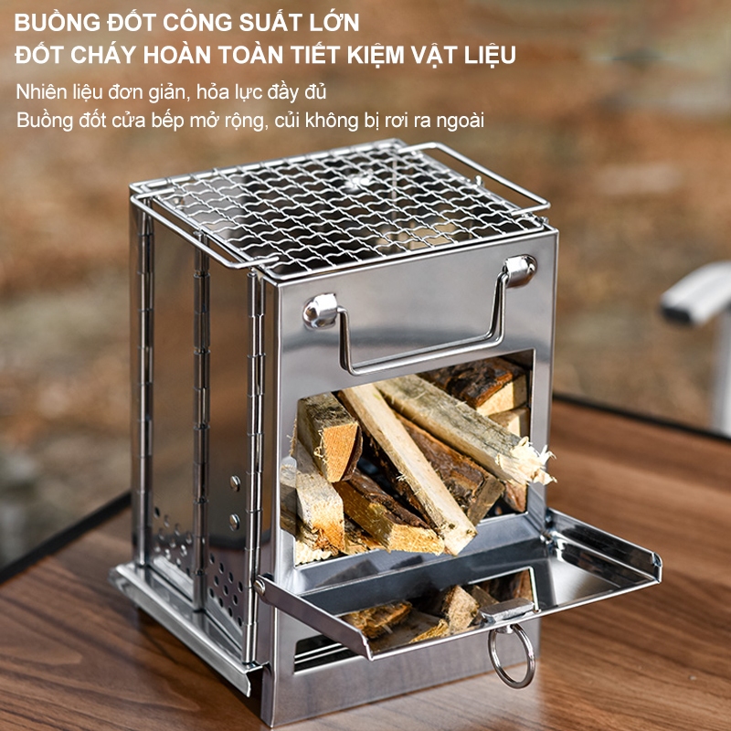 Bếp Củi Gấp Di Động Thiết Bị Cắm Trại Bàn Củi Inox Bếp Củi Nấu Nước Bếp Nướng Mini  Đi Dã Ngoại , Du Lịch Phượt , Cắm Trại Gấp Siêu Gọn