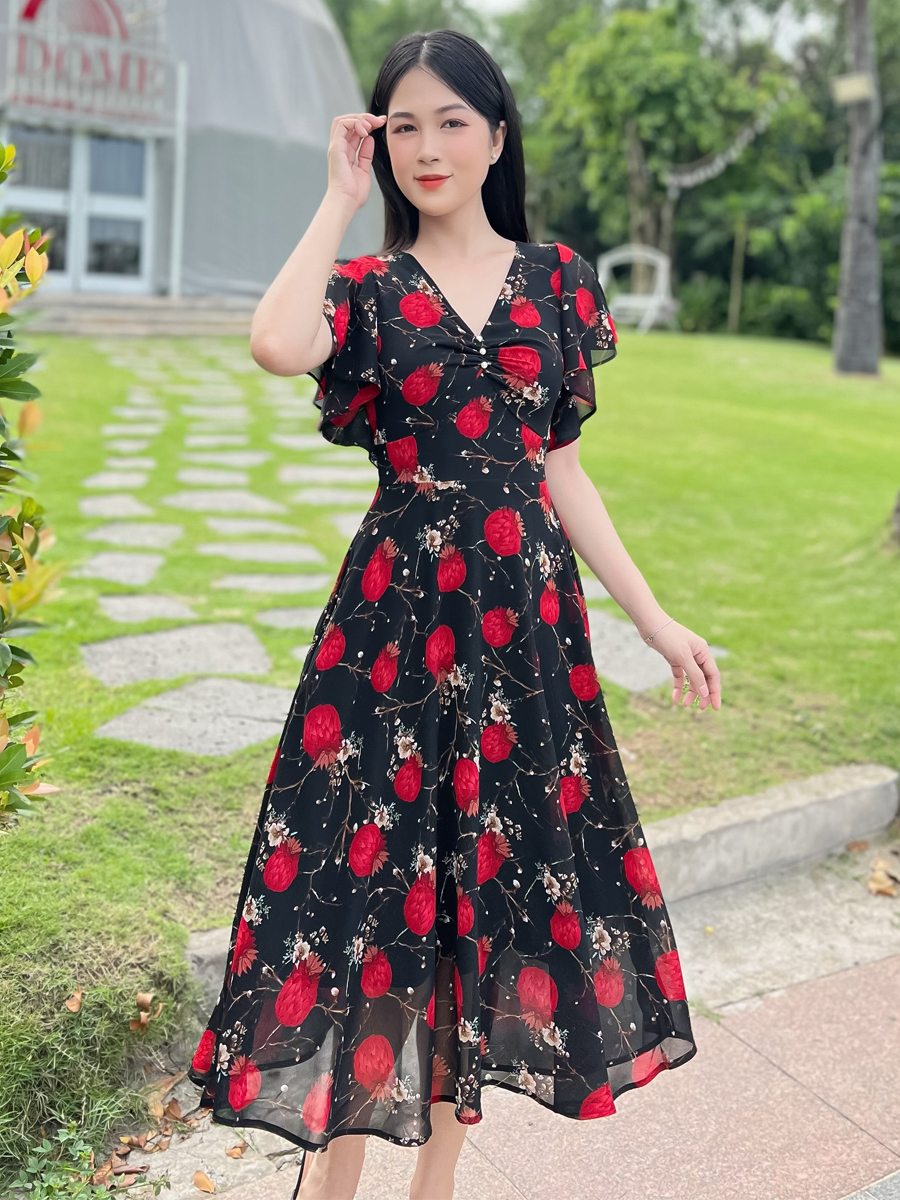 Đầm xòe họa tiết lạ mắt D106 - Khánh Linh Style - Lady Fashion