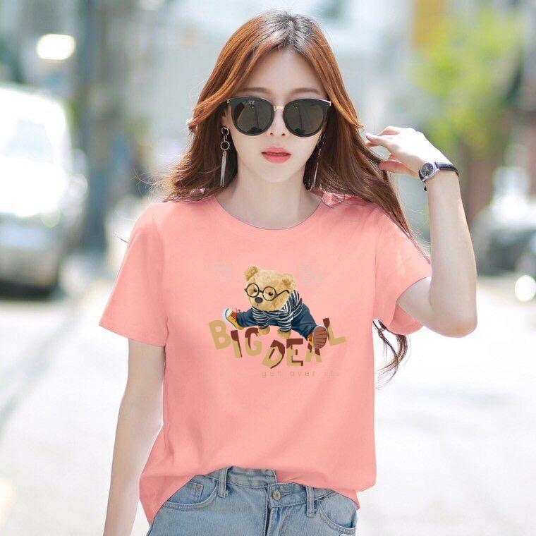 Áo thun nữ MXM cổ tròn form rộng in Gấu Big thun cotton 4 chiều từ 45-60kg