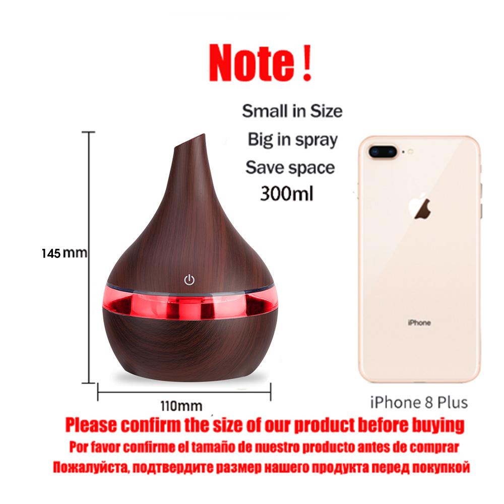 300ml Máy Phun Sương Tạo Độ Ẩm Tinh Máy Khuếch Tán Tinh Dầu Siêu Âm Thanh Vân gỗ Máy Tạo Độ Ẩm Không Khí USB Mini Phun Sương Tạo 7 Đèn Led Xe Ô Tô nhà