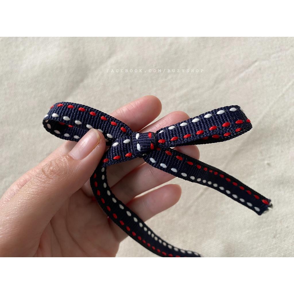 Ruy băng họa tiết bản 10mm - mẫu 24 - MÀU XANH ĐEN