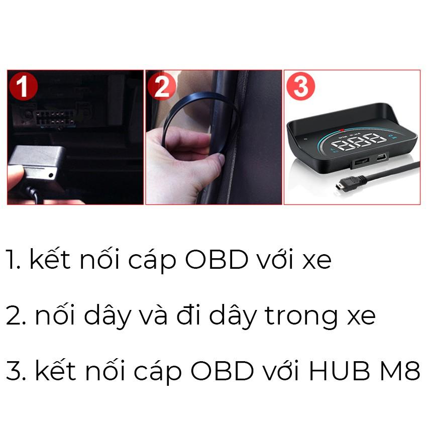 Thiết bị hiển thị và cảnh báo tốc độ hắt kính lái xe ô tô Hud M8 - OBD 2, dùng được cho đa phần các loại xe (BH 6 tháng)