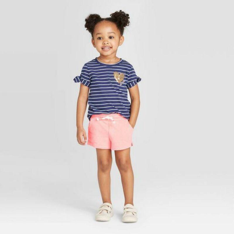 Quần Đùi Short Thun Cotton bé gái Cat&amp;Jack đẹp mềm mát phù hợp mặc nhà đi học bảng màu dễ thương XanhHouse