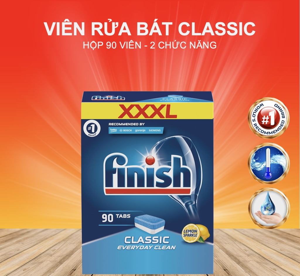 Viên rửa bát Finish Classic 100 viên/ hộp (hương chanh)