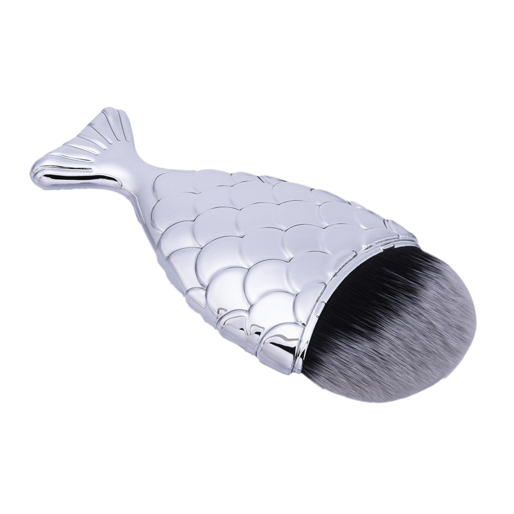 Mermaid Glitter Makeup Powder Blush Foundation Contour Cosmetic Brush Silver