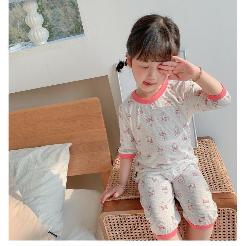 Bộ lửng tay cho bé gái chất liệu cotton co dãn 4 chiều, mềm mại thoáng mát họa tiết đáng yêu cho bé 8-18kg