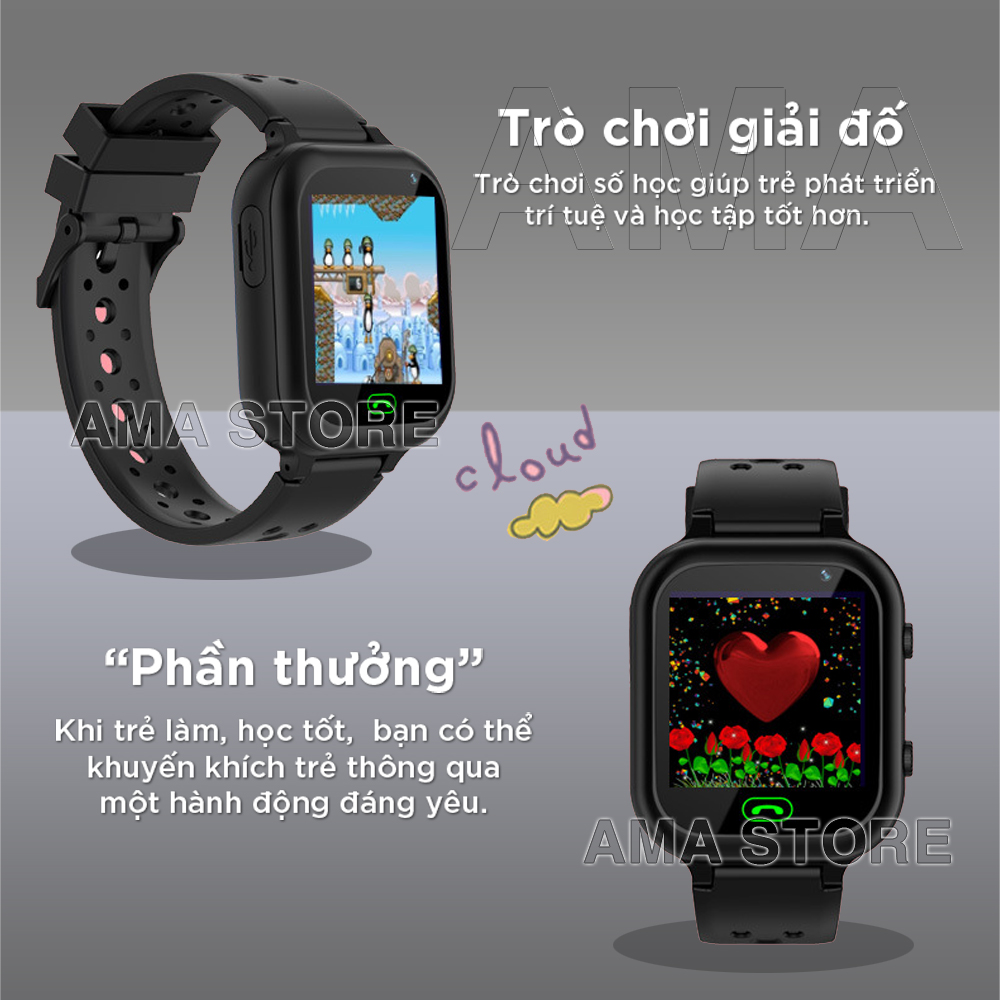 Đồng hồ Thông minh Trẻ em AMA Watch Q15 lắp SIM nghe gọi 2 chiều 3 màu Xanh Hồng Đen Hàng chinh hãng