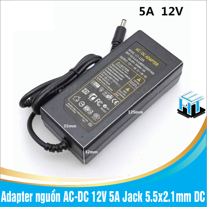 Adapter nguồn AC-DC 12V 5A Jack 5.5x2.1mm DC