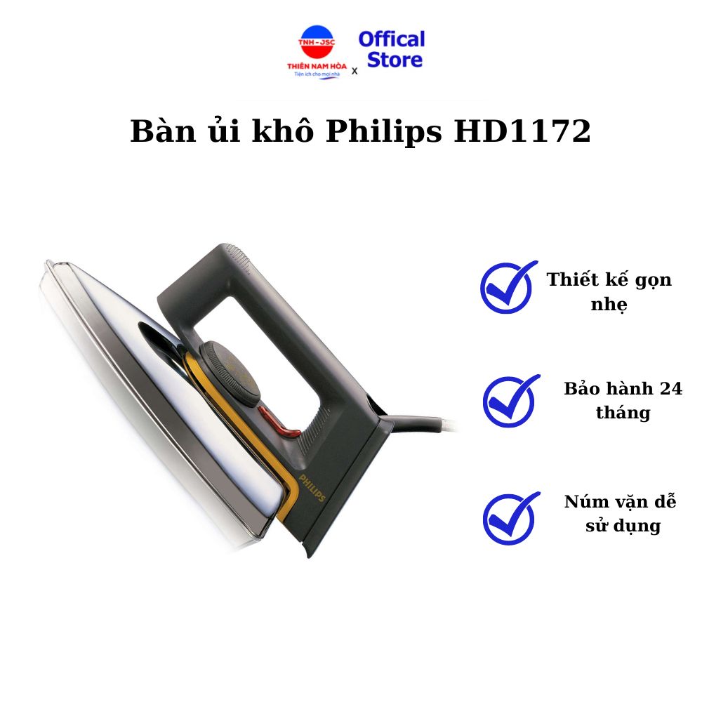 Bàn ủi khô Philips HD1172 Công suất lớn, ủi nhanh, an toàn sử dụng - Hàng chính hãng