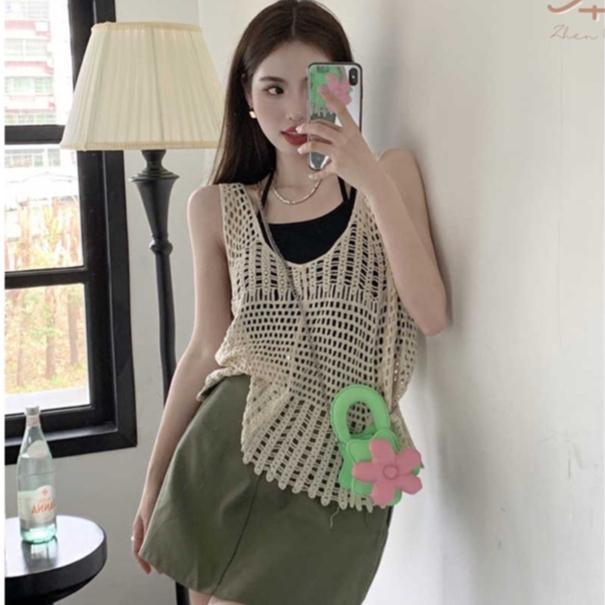 [L2M] Áo LƯỚI len dệt kim ĐI BIỂN không tay loại 1 thời trang mùa hè xinh xắn