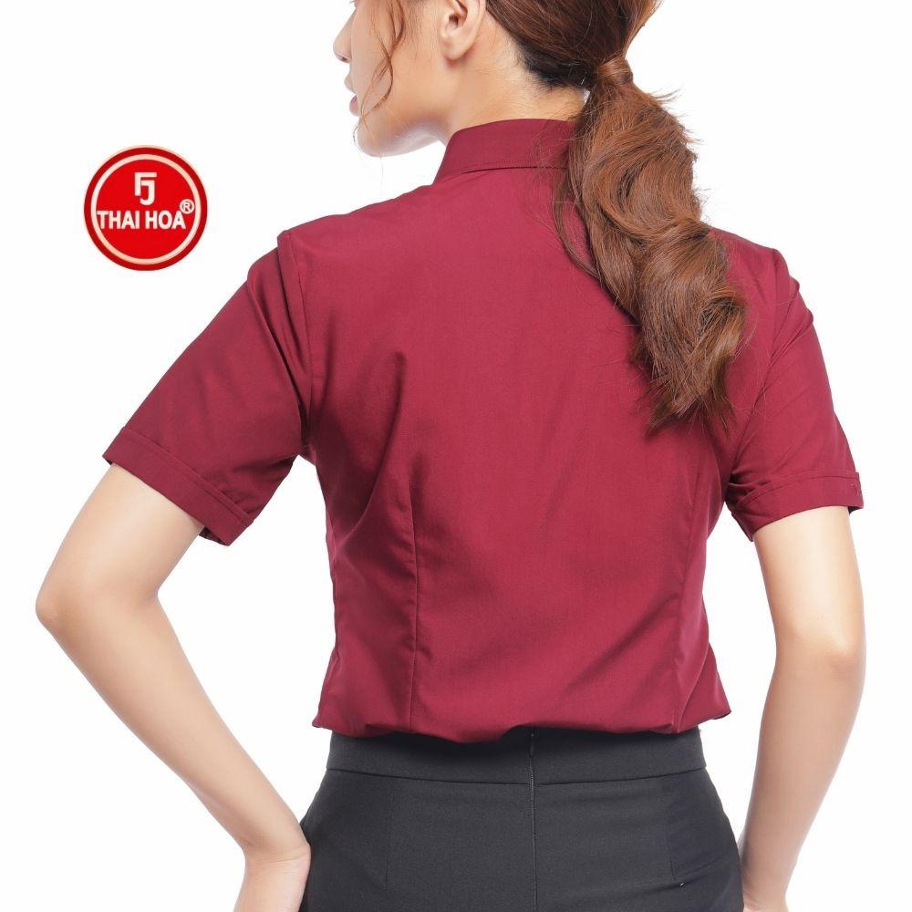 Áo sơ mi nữ Thái Hòa vải cotton thoáng mát màu đỏ N047-12-01