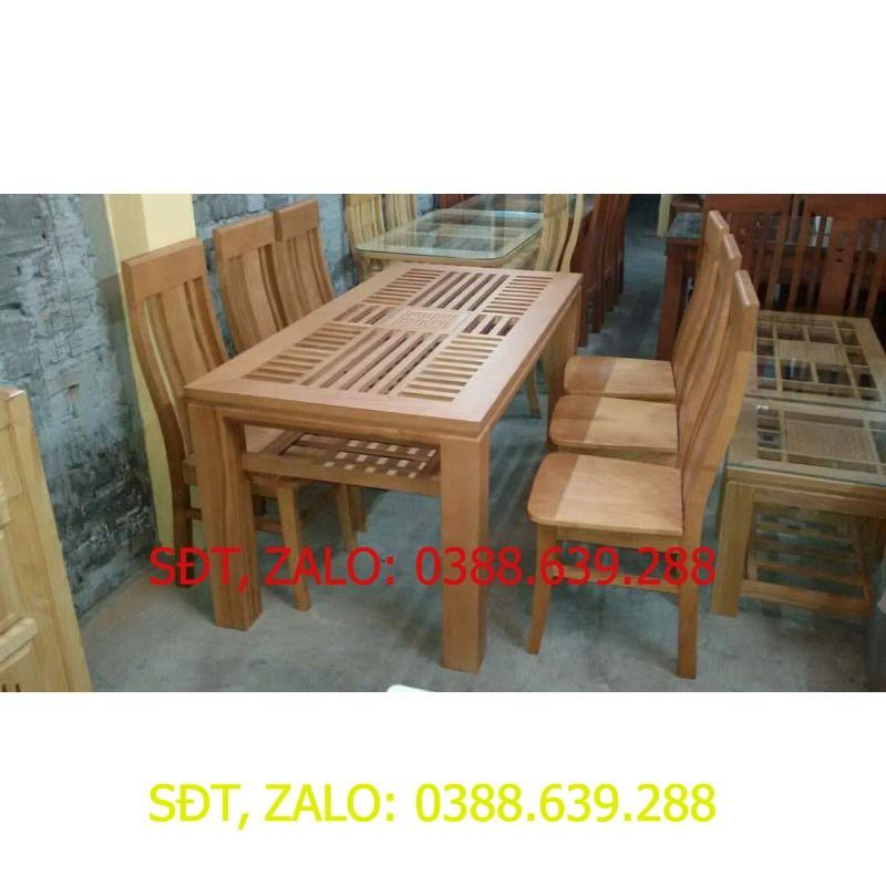 Bộ Bàn Ăn Mặt Nan 80x1m6 Gỗ Xoan Đào 100% ( Hàng Kĩ)