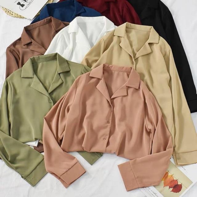 Sơ mi basic cổ vest nhiều màu thanh lịch chất đũi lụa đẹp