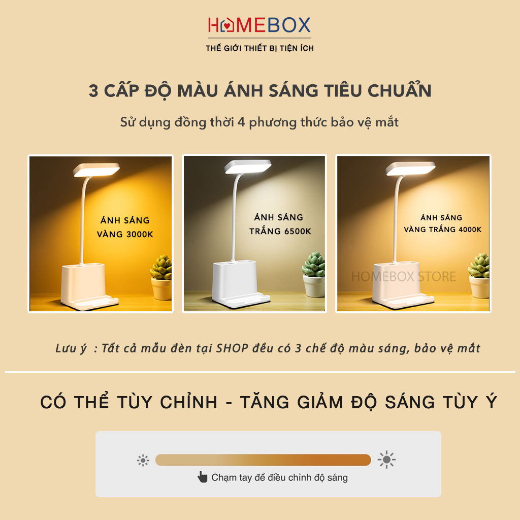 Đèn Học, Đọc Sách, Làm Việc - 3 Chế Độ Sáng Bảo Vệ Mắt - Đèn Bàn Học Chống Cận Thị - Hàng Chính Hãng