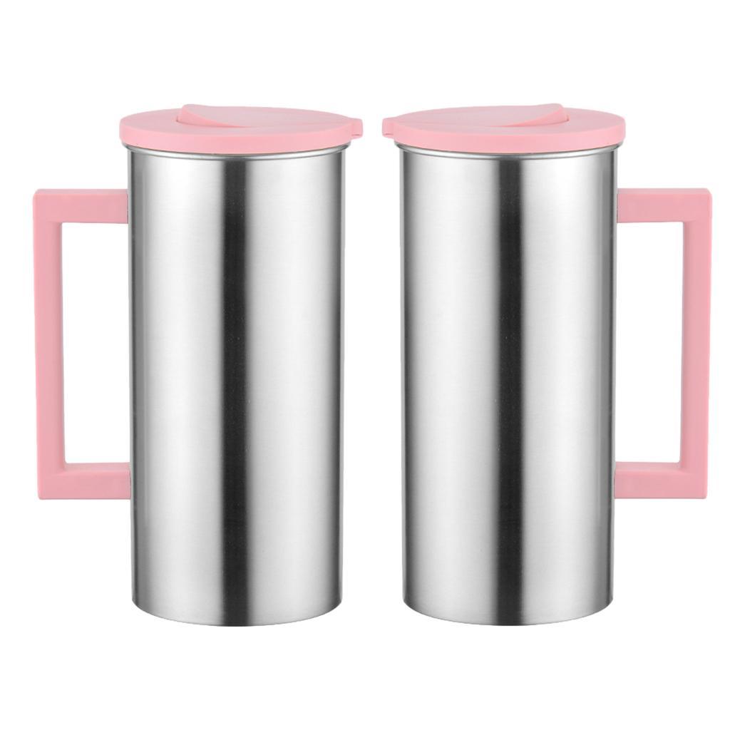 2 Pcs Stainless Steel 1.8 Litre Water Pitcher Pink Jug Kitchen Restaurant