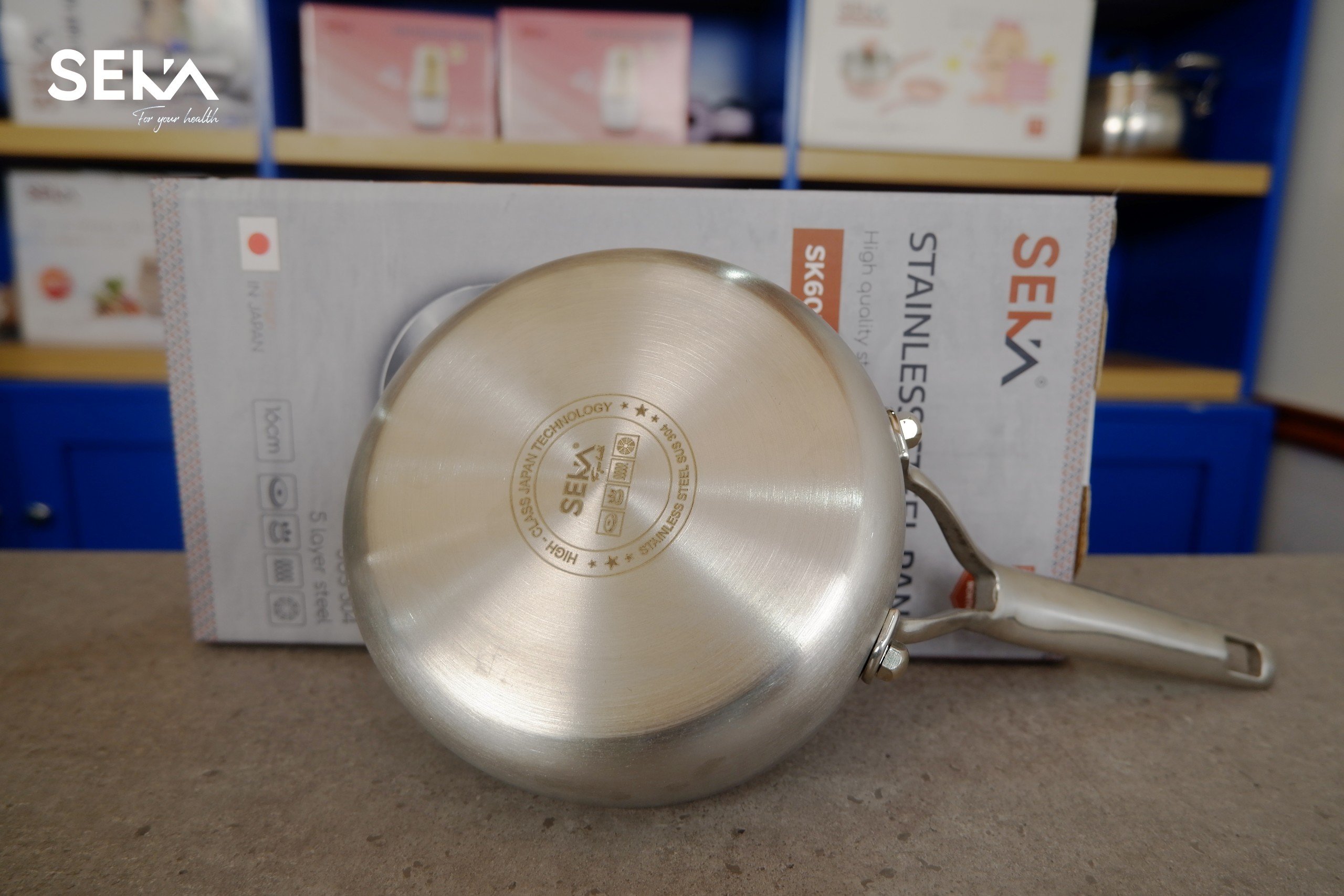 Chảo inox Nguyên khối nông lòng SEKA size 22 và 26 sử dụng cho mọi loại bếp