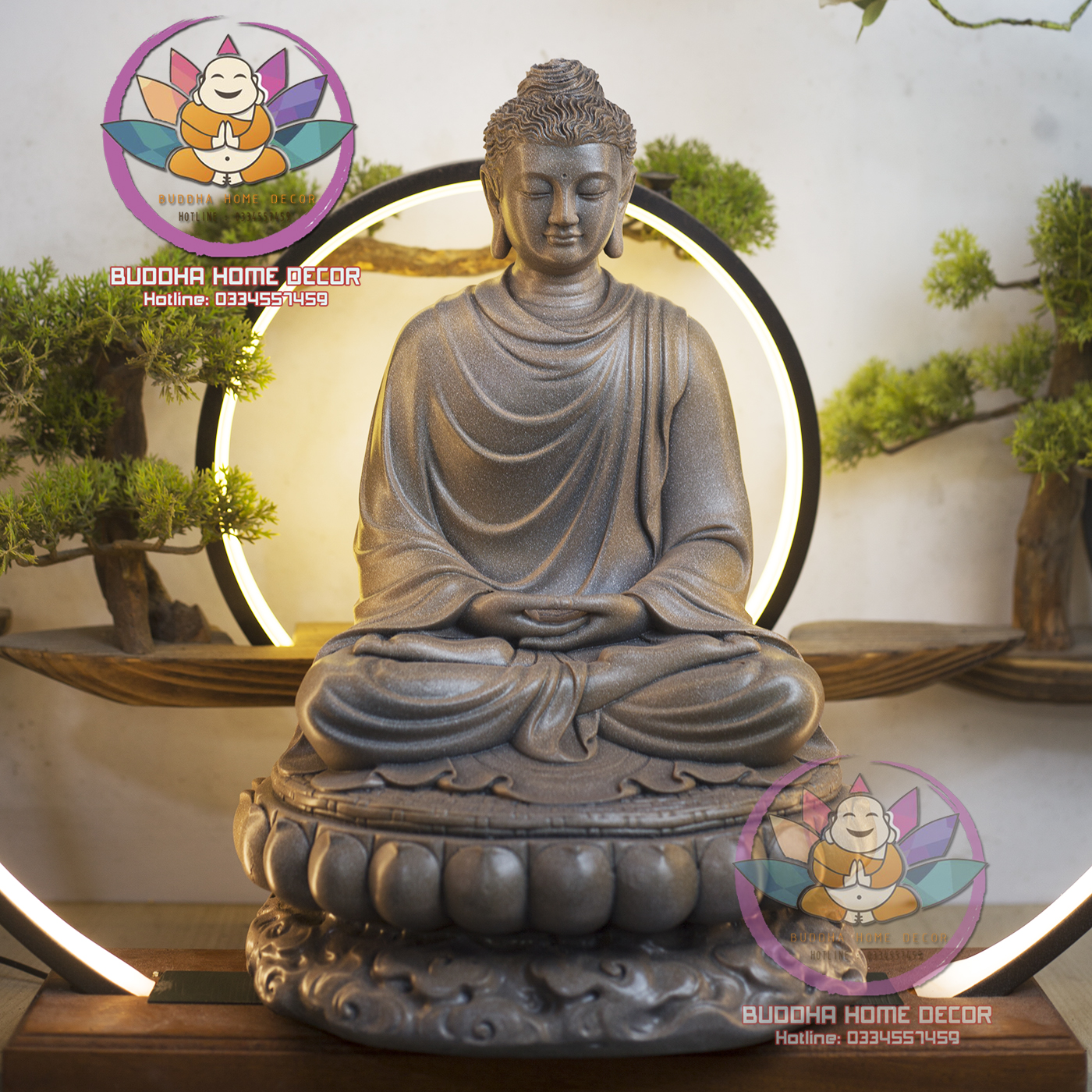 Tôn Tượng Thích Ca Cao 37 cm đế sen màu cổ độc đáo hàng có sẵn