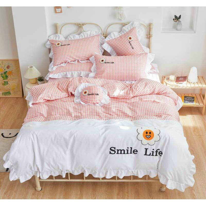 Bộ chăn ga gối chăn trần 100% cotton 4 món