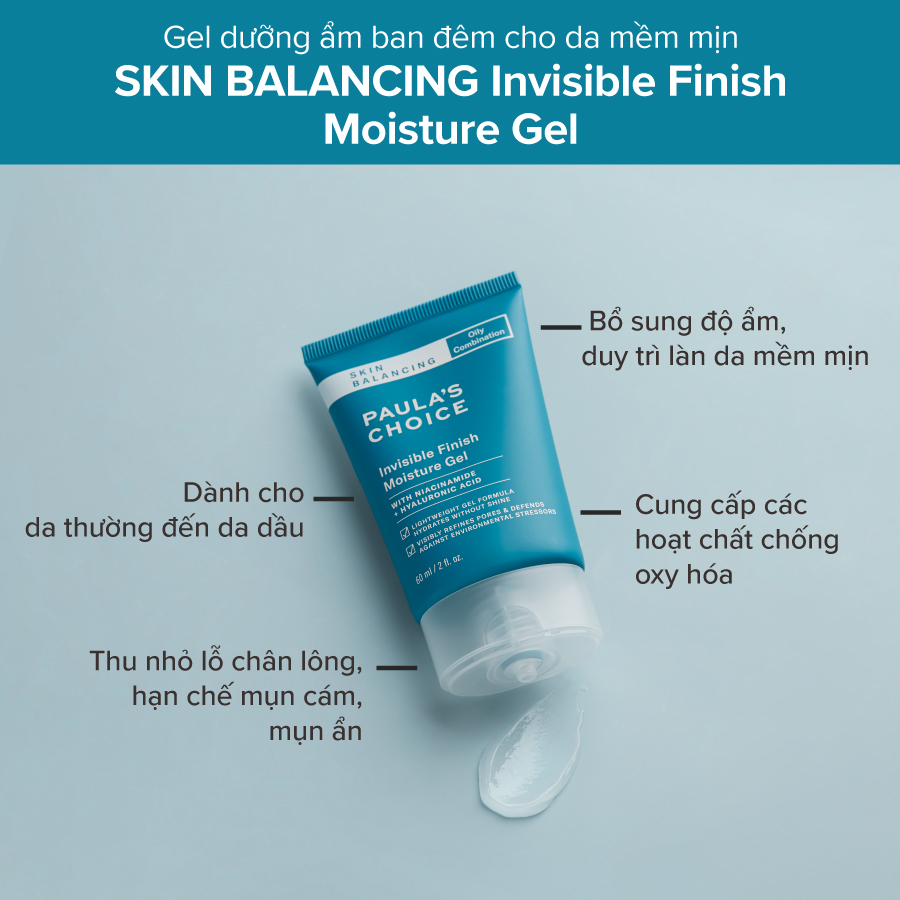Kem dưỡng đêm da dầu Paula's Choice skin balancing invisible finish moisture gel 60ml TẶNG mặt nạ Sexylook