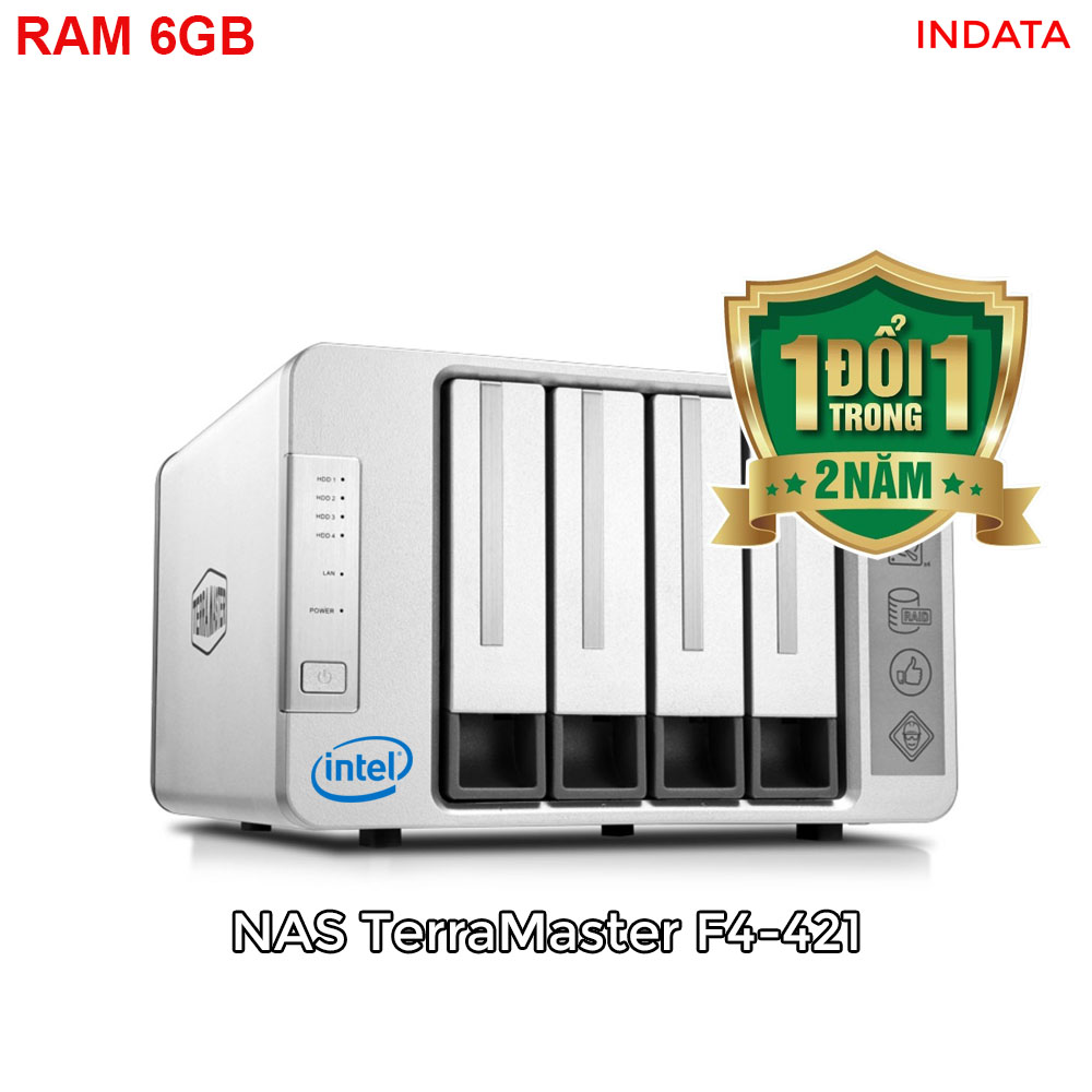 Bộ lưu trữ mạng NAS TerraMaster F4-421, Intel Quad-core CPU 1.5GHz, 6GB RAM, LAN 4x 1GbE, 4 khay ổ cứng RAID 0,1,5,6,10,JBOD,Single - Hàng chính hãng