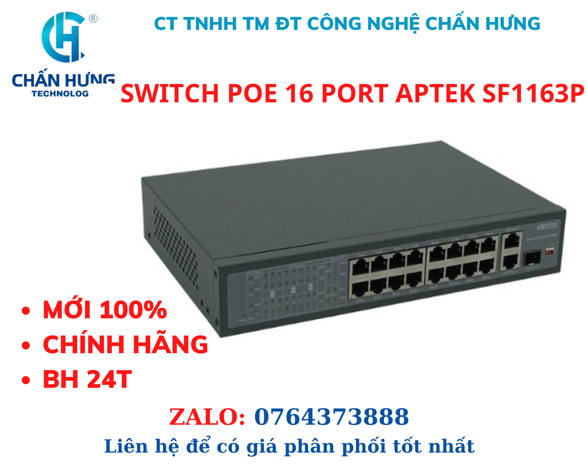 PoE Switch APTEK SF1163P 16-Port 10/100Mbps - HÀNG CHÍNH HÃNG