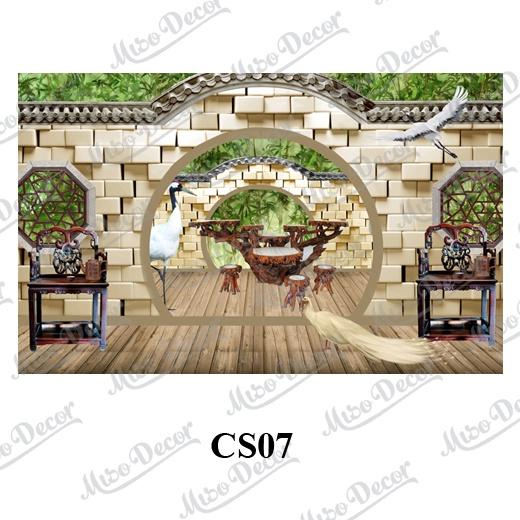 Tranh dán tường 3D cửa sổ phong cảnh in decal PP