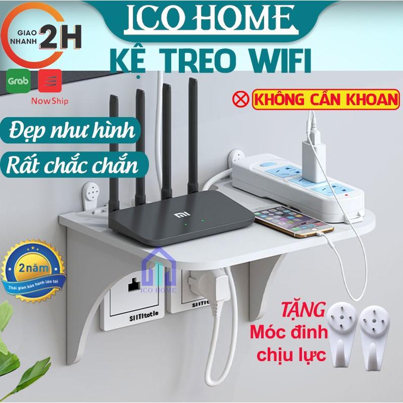 Kệ wifi treo tường không cần khoan để đầu thu kỹ thuật số, remote, điện thoại, chất liệu gỗ cao cấp - ICO HOME