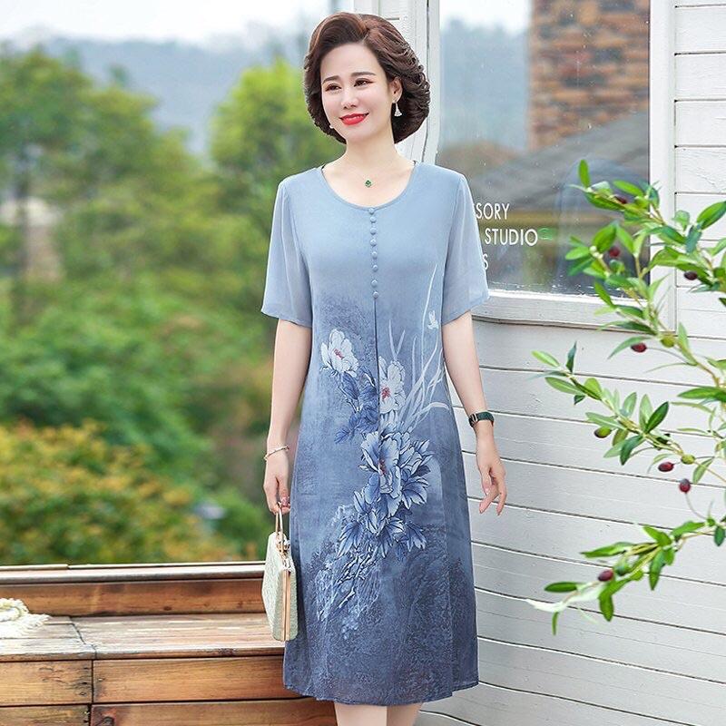 Váy suông dự tiệc trung niên nữ cho bà cho mẹ- đầm nữ chất liệu voan kiểu dáng sang trọng