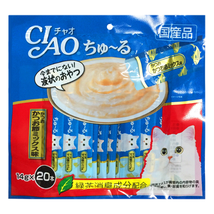 Bánh Thưởng Ciao Churu Tuna Dried Bonito Mix SC 130 (1 Gói / 20 Tuýp)