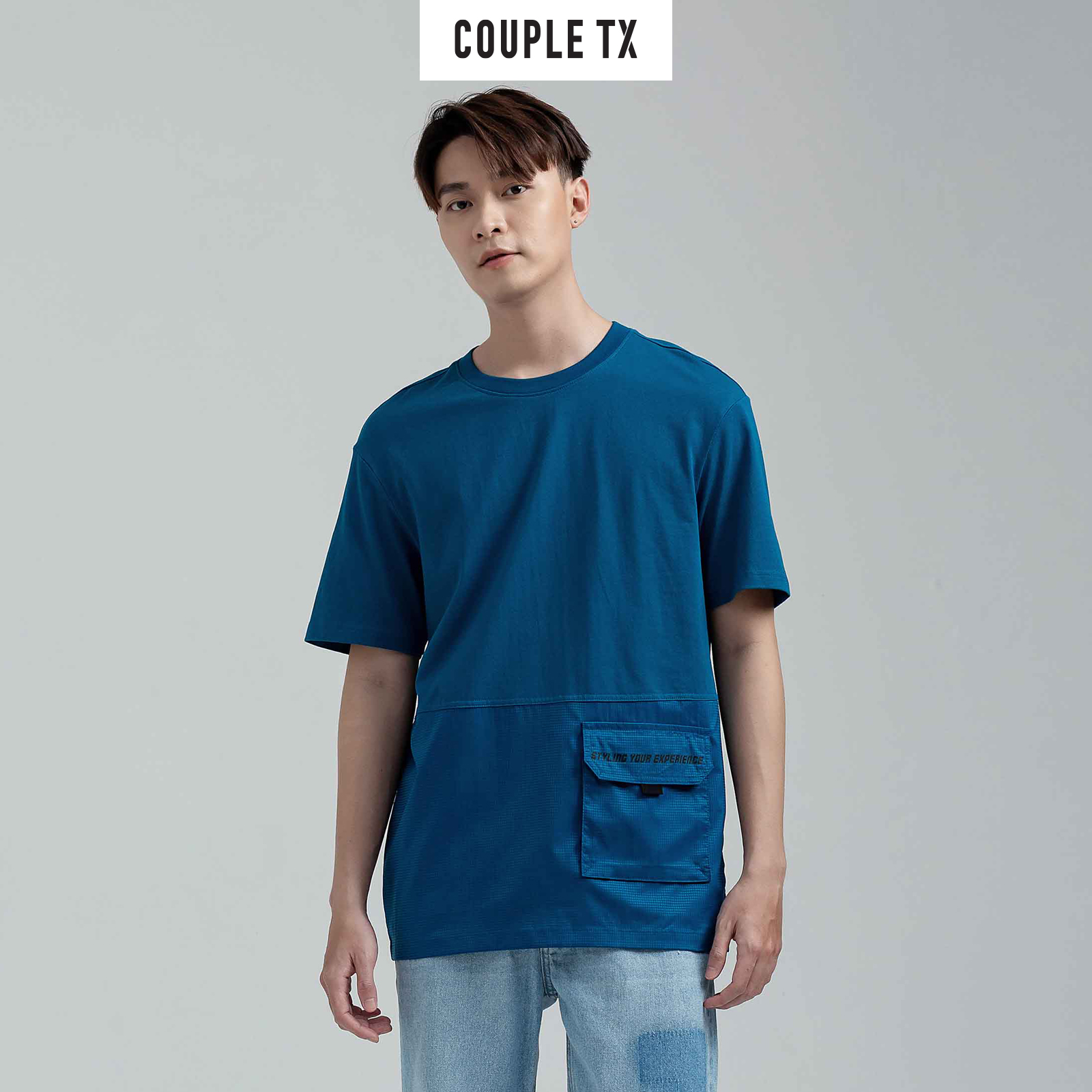 COUPLE TX - Áo thun Nam Cotton Phối dù nửa thân MTS 1164