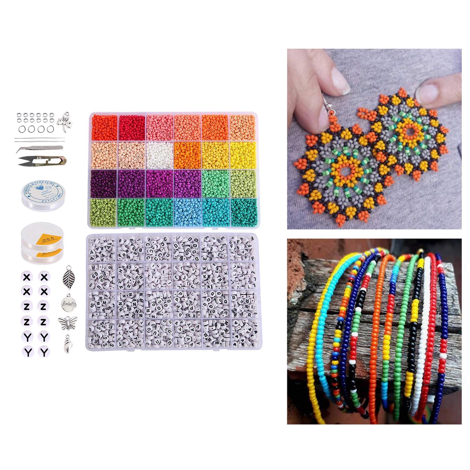 12000Pcs Glass Seed Beads 1350Pcs Letter Beads for Rings Jewelry Making
