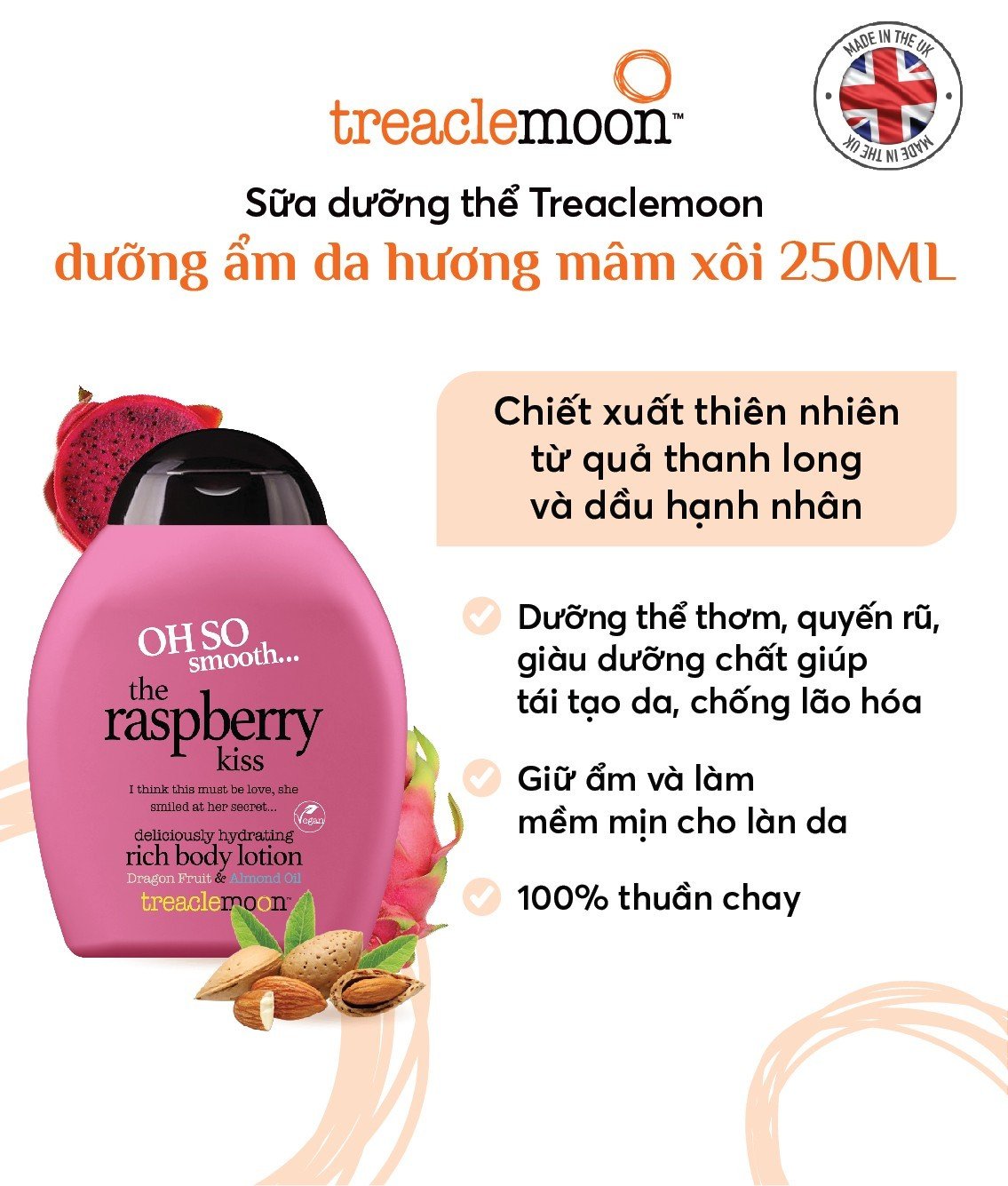 [ Tặng sữa tắm em bé 315ml ] Sữa dưỡng thể dưỡng da Treaclemoon hương mâm xôi 250ml