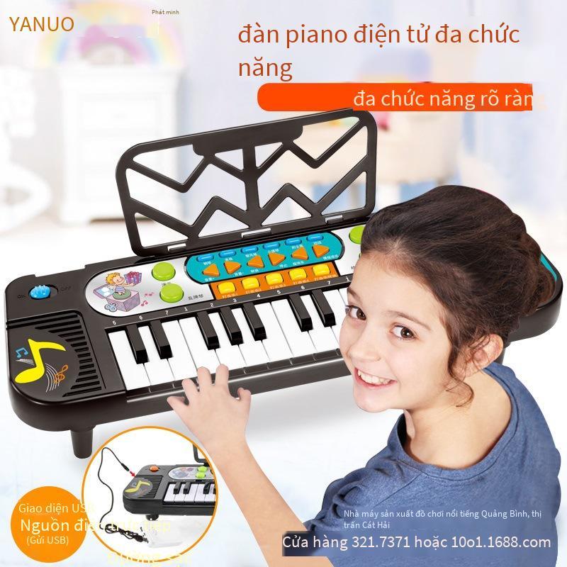 Đàn piano điện tử phong cách mới nhất dành cho trẻ em màu đen đa chức năng có micro đồ chơi trẻ em có thể chơi piano với nguồn điện