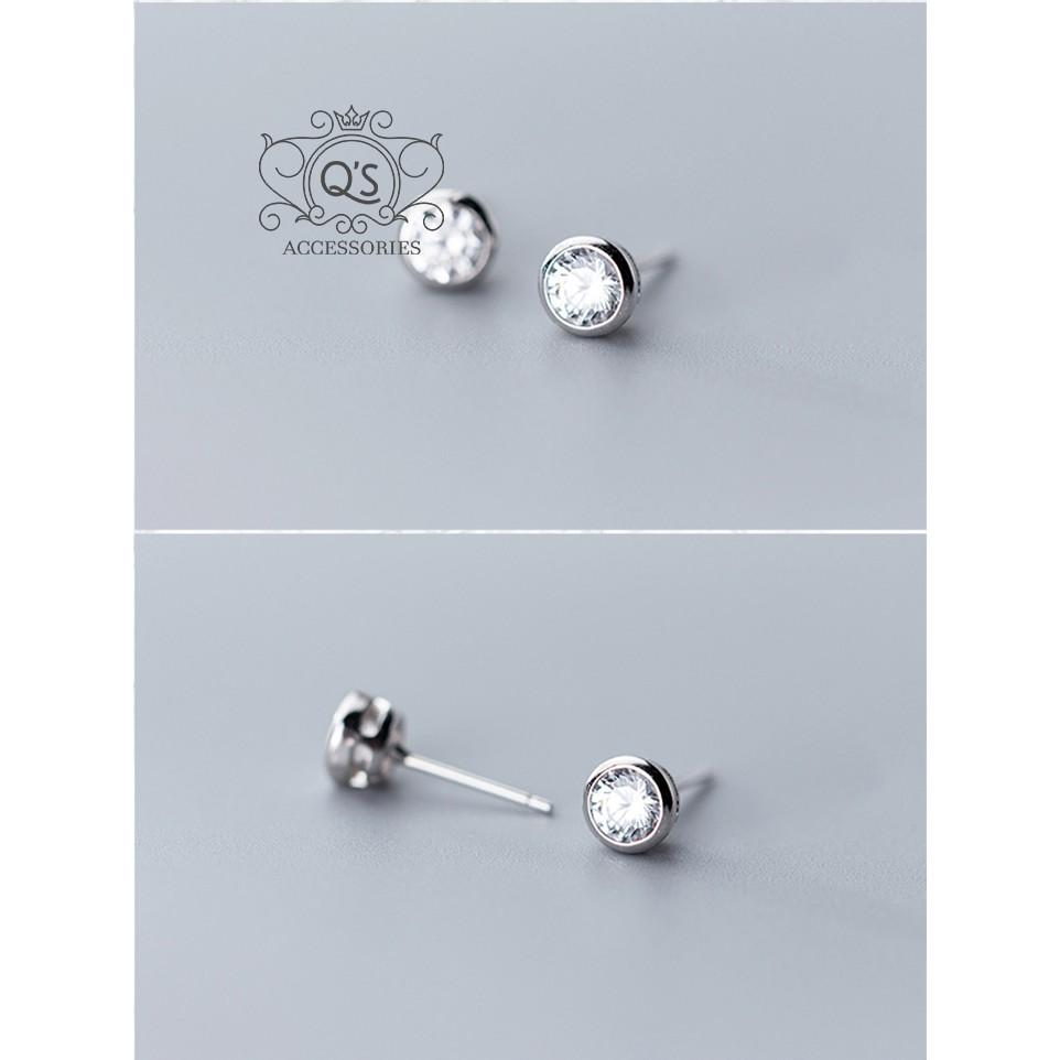 Bông tai bạc 925 nụ đá bản dày khuyên nam nữ tối giản S925 STUD Silver Earrings QA SILVER EA190807