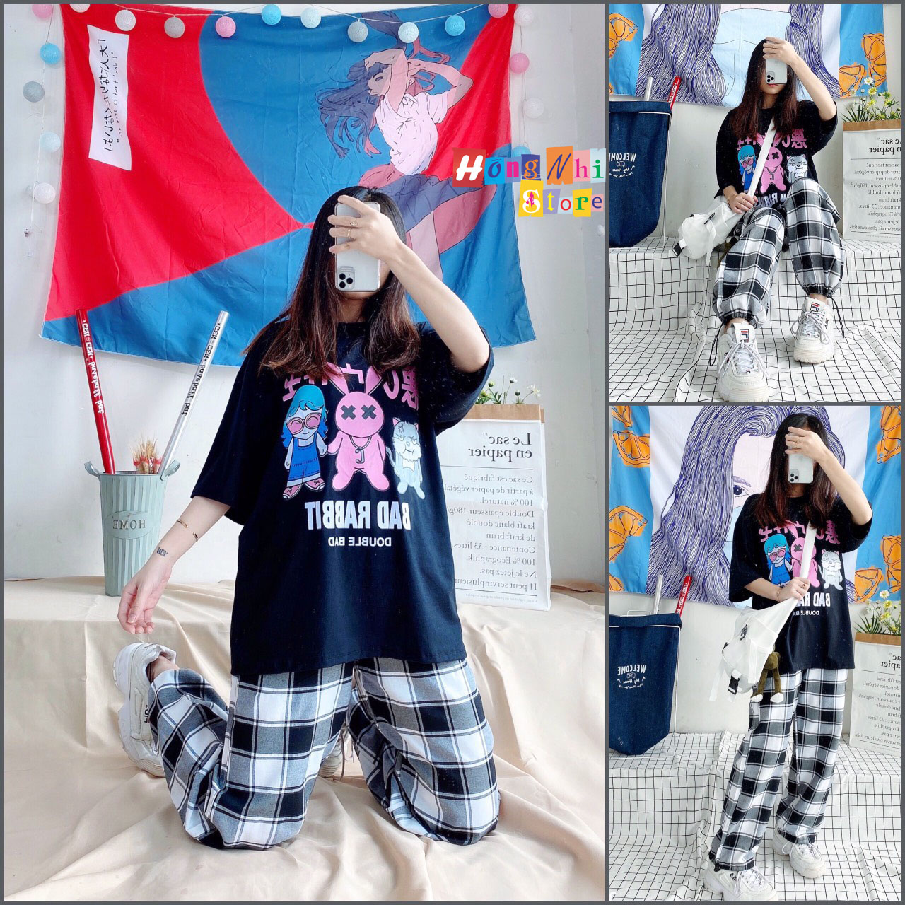 QUẦN CARO DÂY RÚT LAI MÀU ĐEN - QUẦN CARO LƯNG THUN BO LAI LONG CARO PANT UNIEX - MM