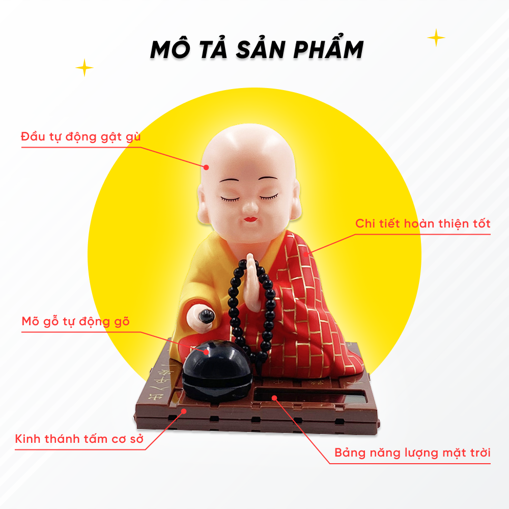Tượng Chú Tiểu Gõ Mõ Bằng Nhựa Sử Dụng Năng Lượng Mặt Trời Thu Hút Tài Lộc