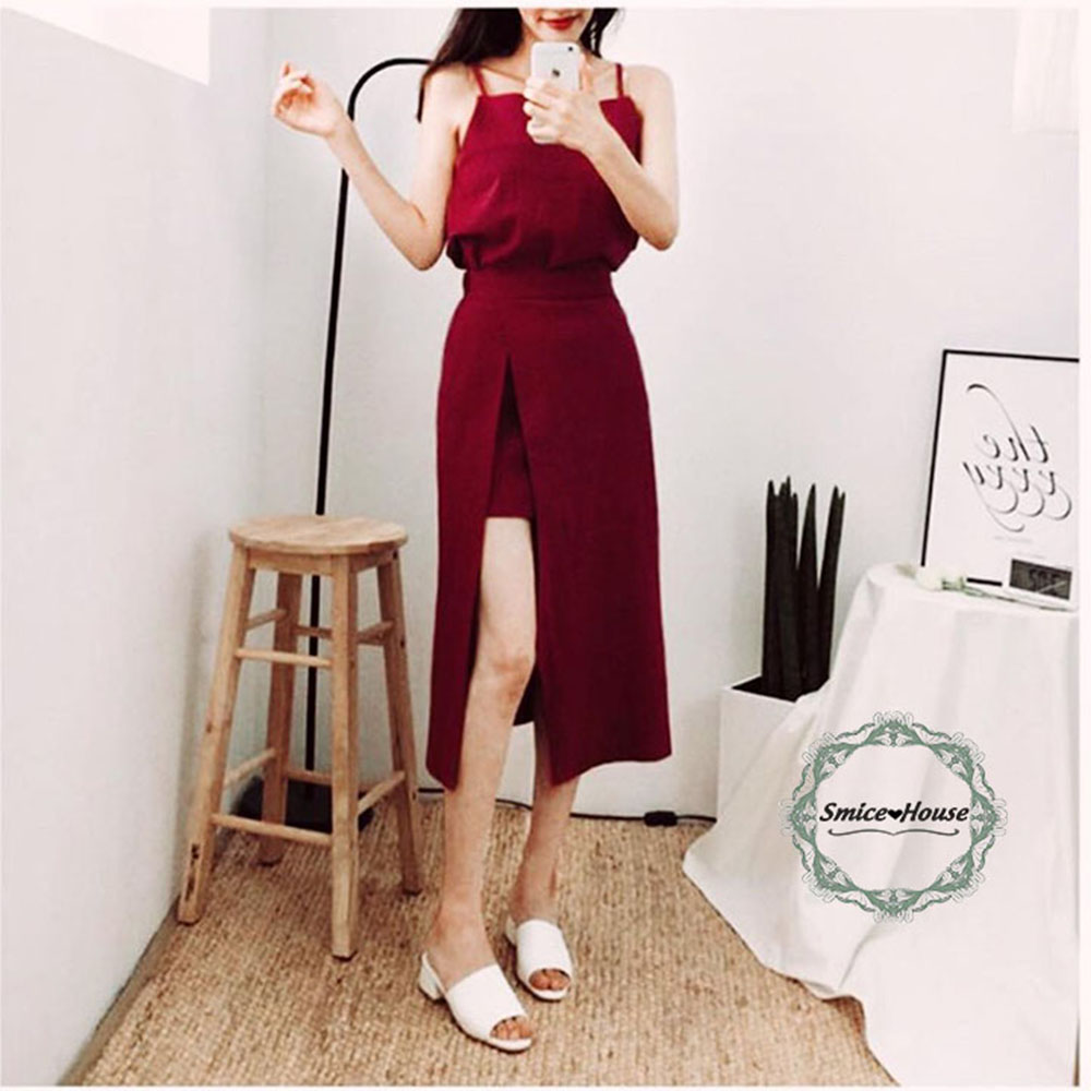 Áo đôi nam nữ Set áo váy sơ mi cặp couple màu đỏ, màu xanh đen Hàn Quốc đi du lịch chụp hình cưới - Smice House