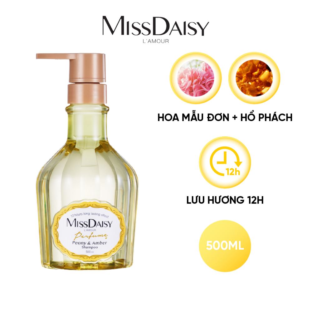 Dầu Gội Nước Hoa MISSDAISY Chiết Xuất Mẫu Đơn &amp; Hổ Phách Trắng - Size 500ml