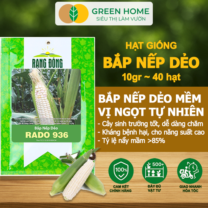 Hạt Giống Bắp Nếp Dẻo, Greenhome, Gói 10GR~40 hạt, Dễ Trồng Quanh Năm, Nảy Mầm Cao, T30