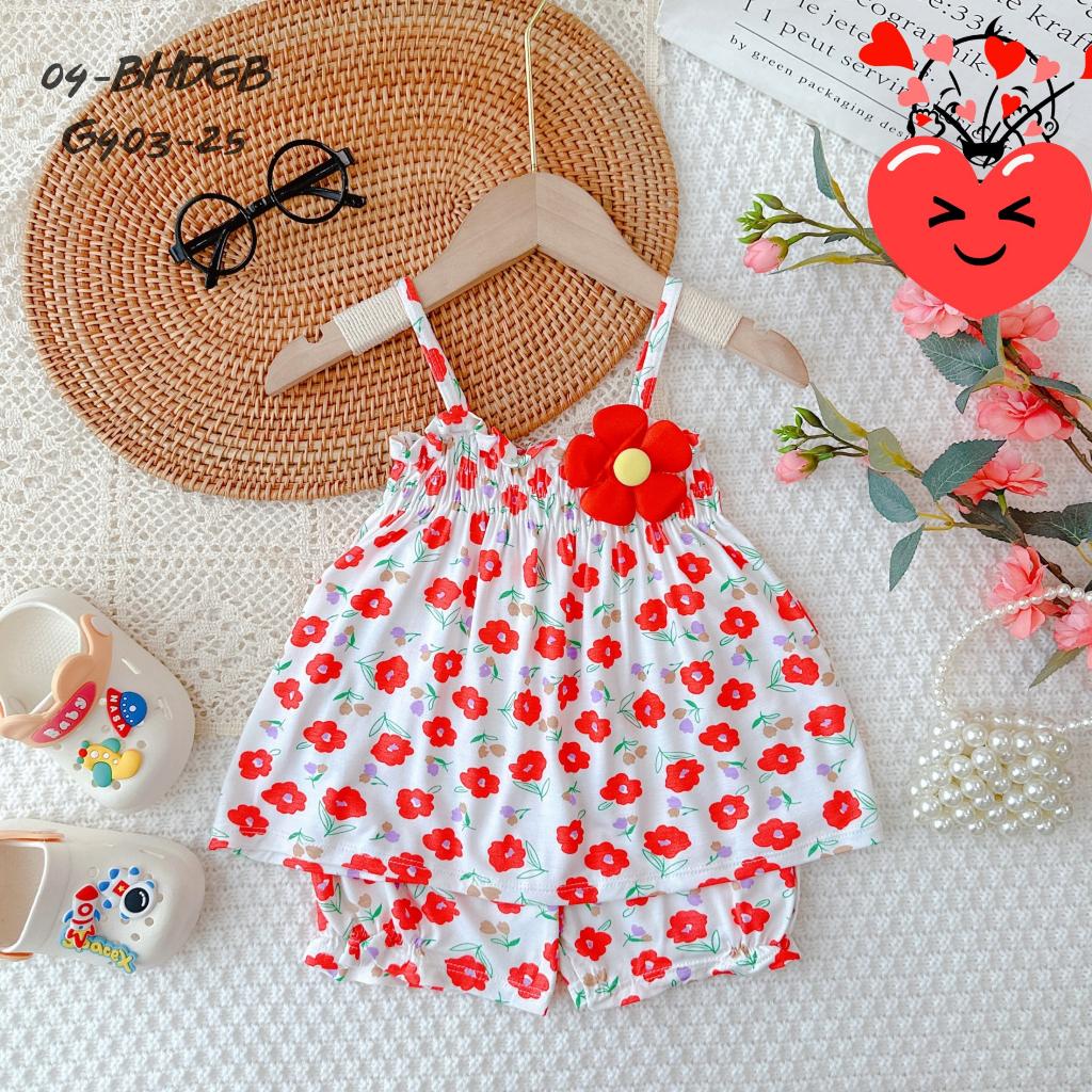 Đồ bộ bé gái hai dây mùa hè đáng yêu size 5-18kg chất cotton mềm mịn mát