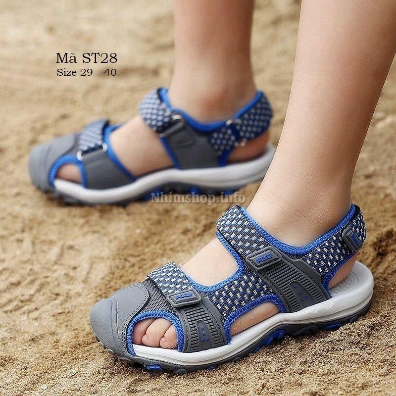 SANDAL RỌ BÍT MŨI CHO BÉ TRAI 5 - 15 TUỔI CHẤT DÙ CAO CẤP QUAI DÁN TIỆN DỤNG PHÙ HỢP ĐI HỌC ĐI CHƠI ST28