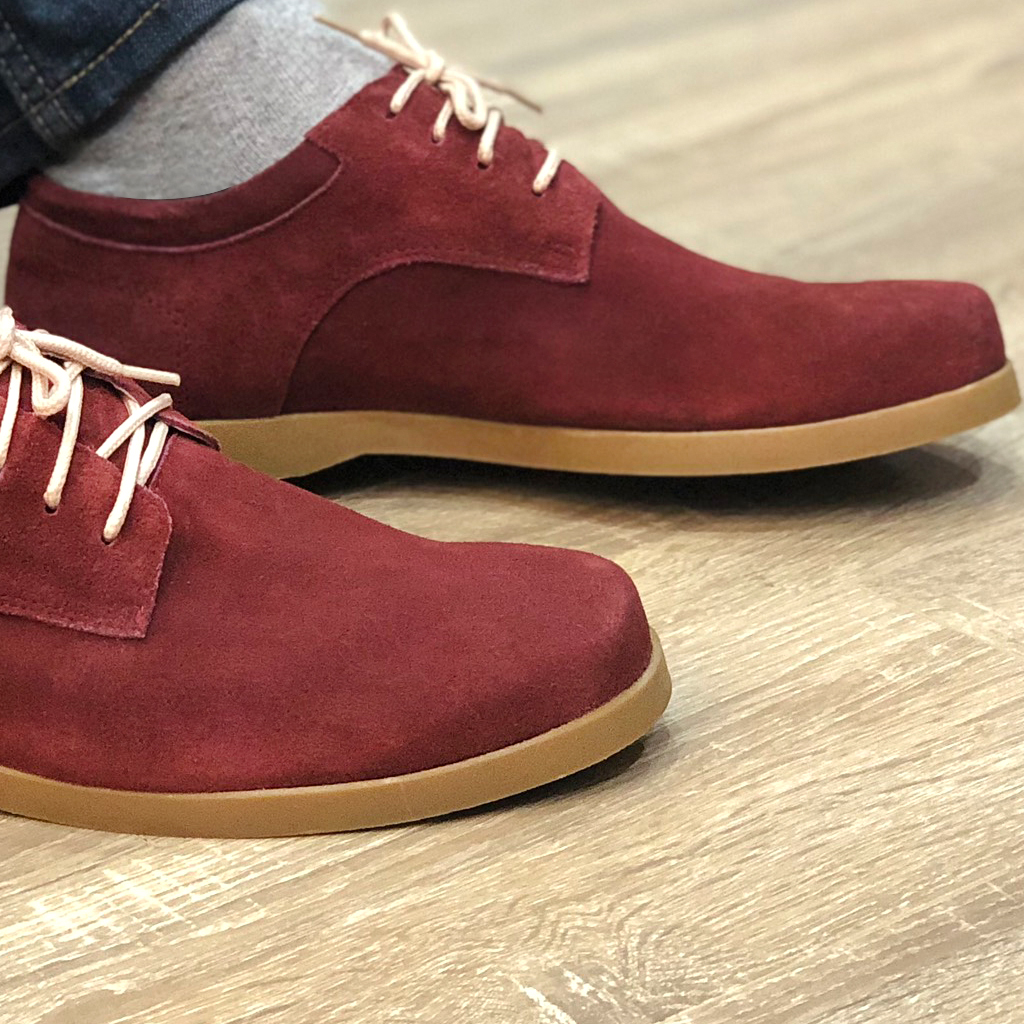 Giày nam thấp cổ buộc dây da bò lộn cao cấp màu đỏ đô CrimsonRed 1929B Sr7 - Giày boots nam cổ thấp buộc dây