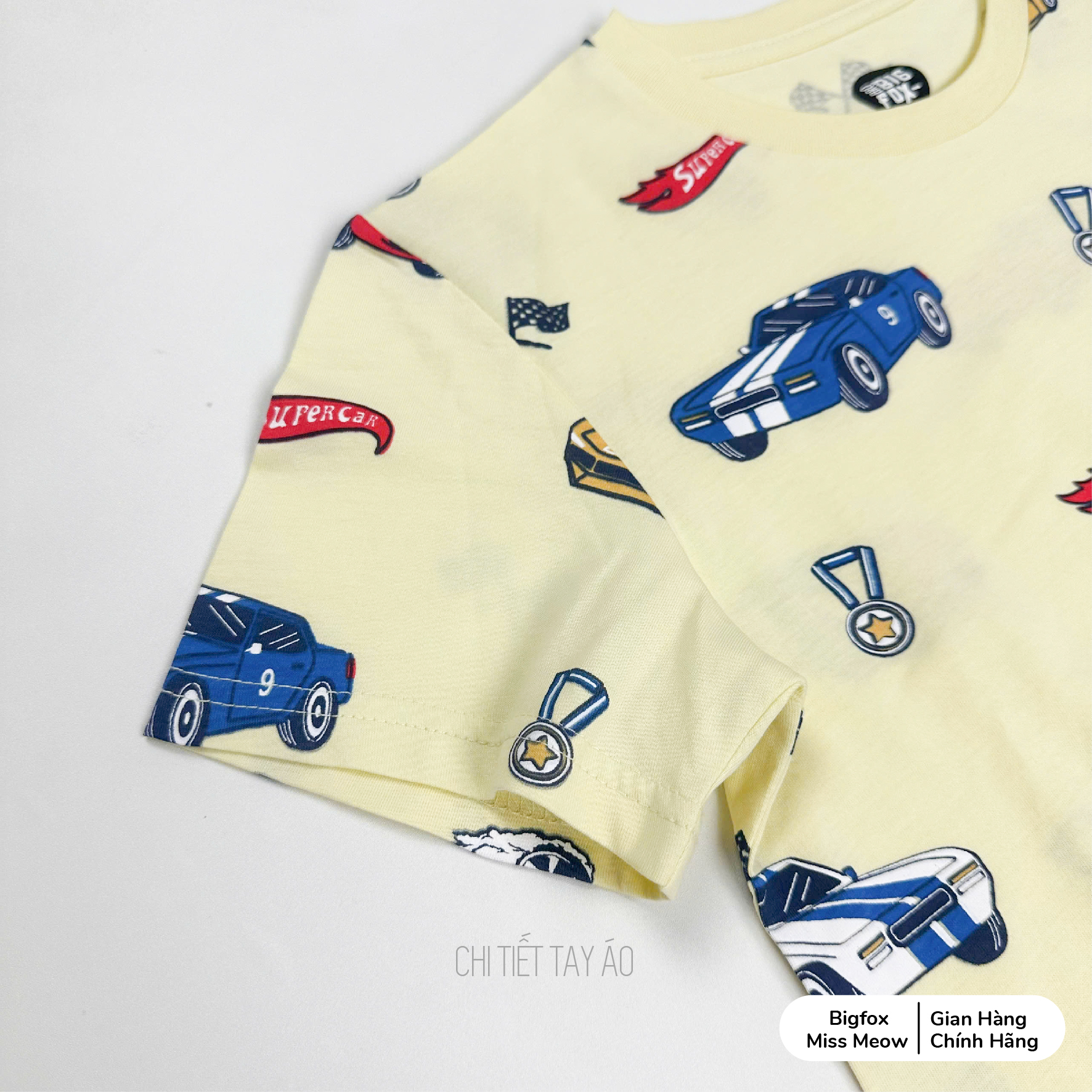 Bộ bé trai Bigfox Miss Meow cộc tay mùa hè, chất cotton size đại in ô tô 3,7,9,11 tuổi 30kg 40kg